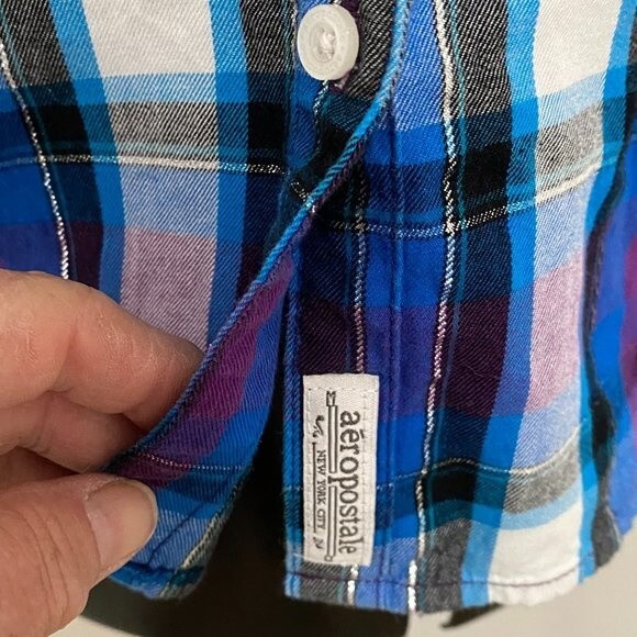 Aeropostale Cotton Checked Button Down Long Sleeve Womens Top Size M - Picture 6 of 7